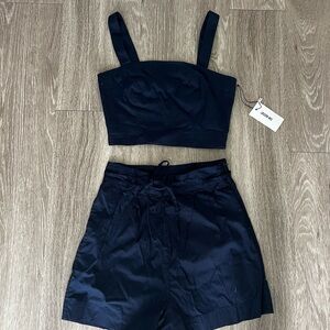 Jason Wu Black Crop Top and Shorts Set